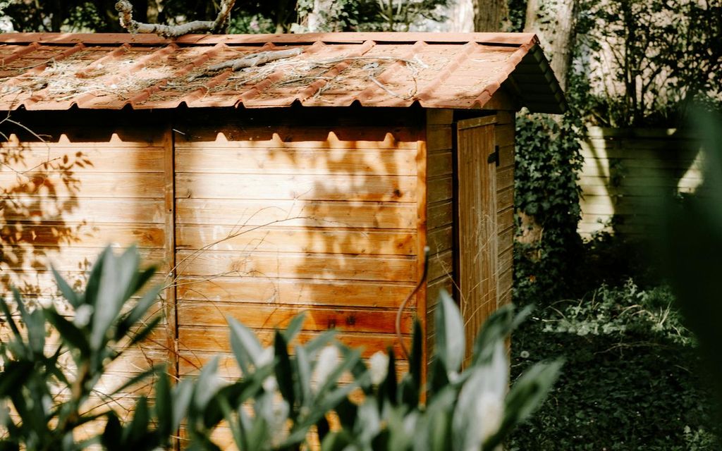 Abri de jardin en bois dans un jardin